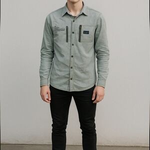 Vintage ROC A WEAR Light Gray Casual Button-Down Shirt